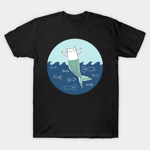 Mermaid Cat T-Shirt by HappyCatPrints